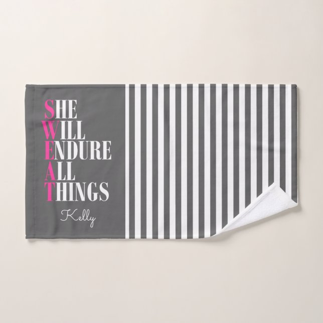 Trendy Pink Grey Endure All Things Custom Workout Hand Towel (Hand Towel)