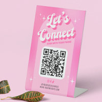 Trendy Pink Groovy Let's Connect Scannable QR Code