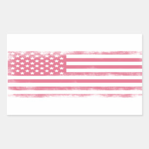 Trendy Pink Grunge American Flag Rectangular Sticker
