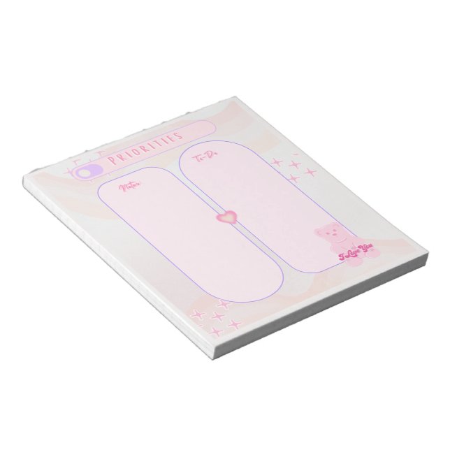 Trendy Pink Gummy Bear Priorities Notepad (Angled)