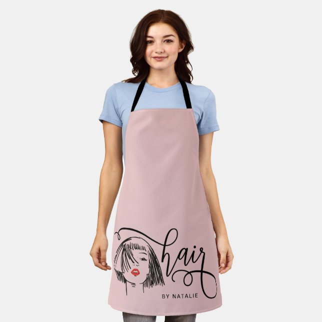 Trendy Pink Hair Chic Apron (Worn)
