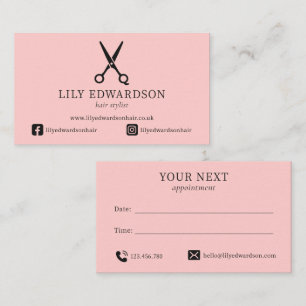 Trendy Pink Hair Stylist Scissors Logo Appointment Card