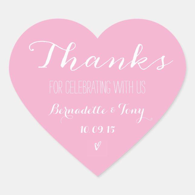 Trendy Pink Heart Bridal Shower Thank You Favour Heart Sticker (Front)