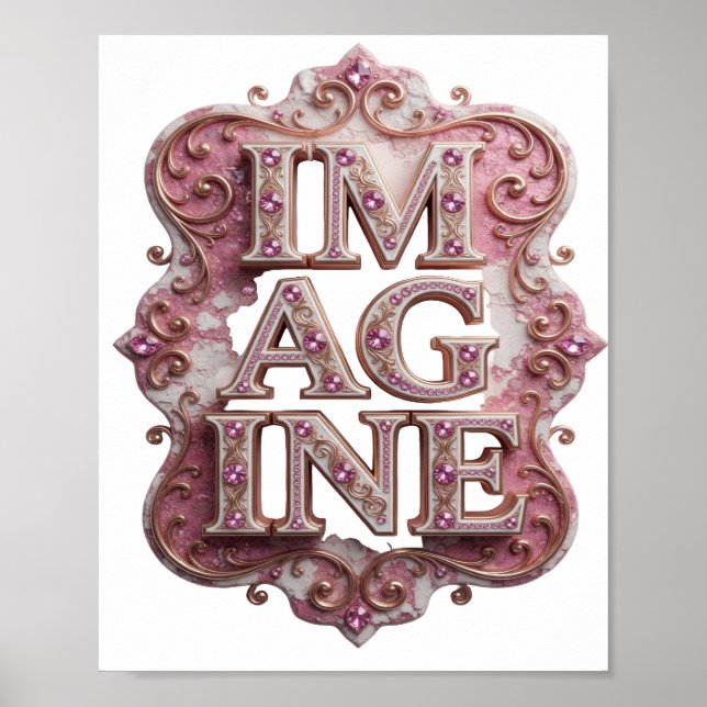 Trendy Pink IMAGINE Statement Design Poster (Front)