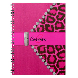 Trendy Pink Leopard and Hinge Monogram Notebook