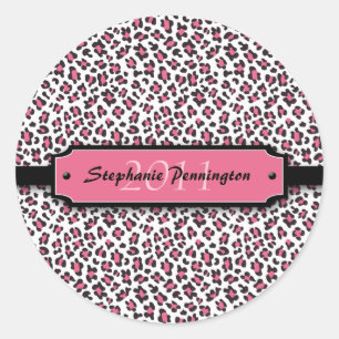 Trendy pink leopard graduation personalise sticker