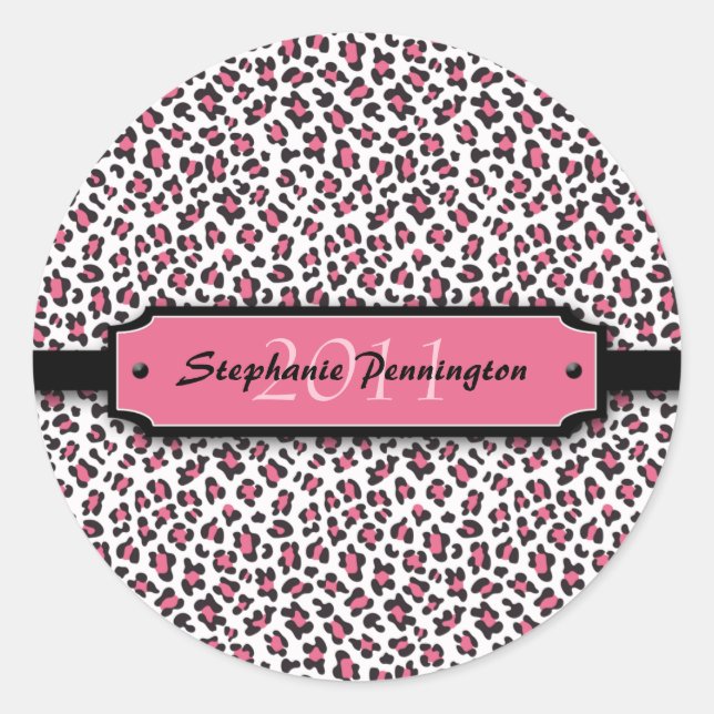 Trendy pink leopard graduation personalise sticker (Front)
