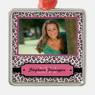 Trendy pink leopard graduation photo ornament