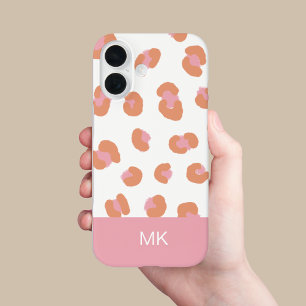 Trendy Pink Leopard Monogram Initial iPhone 16 Case