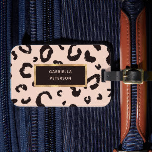 Trendy Pink Leopard Pattern & Name Luggage Tag