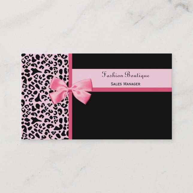 Trendy Pink Leopard Print Fashion Boutique Business Card (Front)