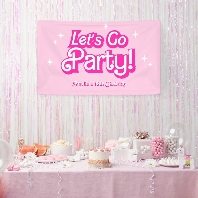 Trendy pink Let's Go Party Birthday Banner (Party)