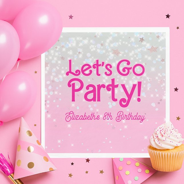 Trendy Pink Let's Go Party Birthday Napkin (Trendy Pink Let's Go Party Birthday Napkins)