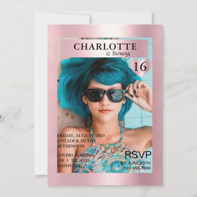 Trendy Pink Magazine Cover Photo Inspired  Invitation (Front)