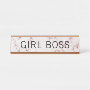 Trendy Pink Marble Girl Boss Desk Name Plate