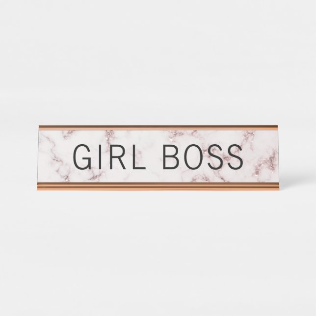 Trendy Pink Marble Girl Boss Desk Name Plate (Front)