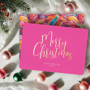 Trendy Pink Merry Christmas Foil Holiday Card