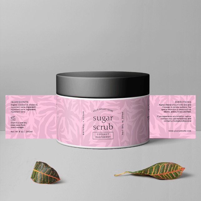 Trendy Pink Modern Chic Sugar Body Scrub Jar Label (Feminine pink cosmetic jar wrap around label with fully editable text and colors)