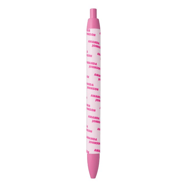 Trendy Pink Monogram Script Name Pattern  Black Ink Pen (Front Vertical)