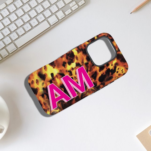 Trendy Pink Monogrammed Tortoiseshell Case-Mate iPhone Case (Creator Uploaded)