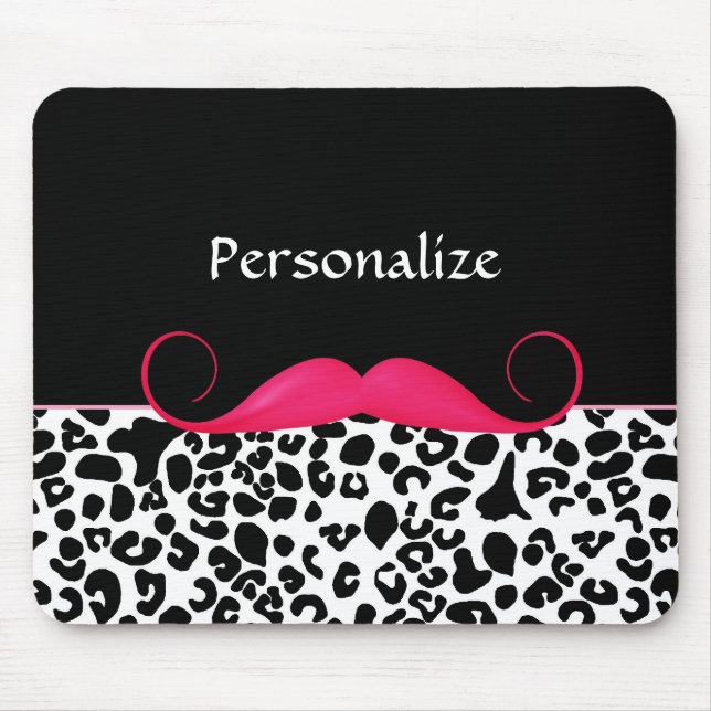 Trendy Pink Moustache Girly Leopard Print With Mouse Mat (Front)