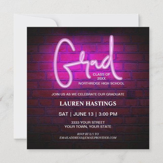 Trendy Pink Neon 2023 Photo Graduation Party Invitation (Front)