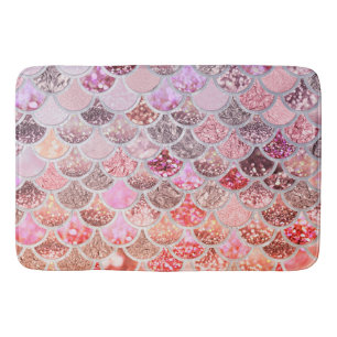 Trendy Pink Ombre Glitter Mermaid Fish Scales Bath Mat