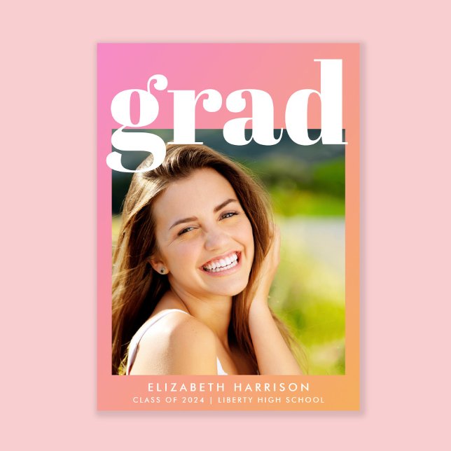 Trendy Pink Orange Photo Graduation Party Invitation (A modern photo graduation party invitation to celebrate the graduate's achievements)