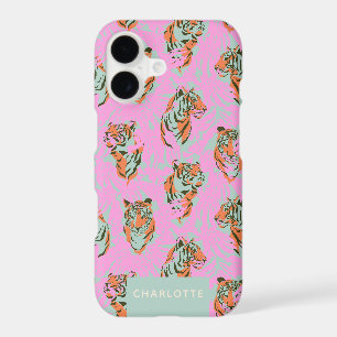 Trendy Pink Orange Tiger Jungle Personalised Name