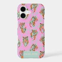 Trendy Pink Orange Tiger Jungle Personalized Name