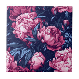 Trendy Pink Peonies Tiles For Artful Flooring