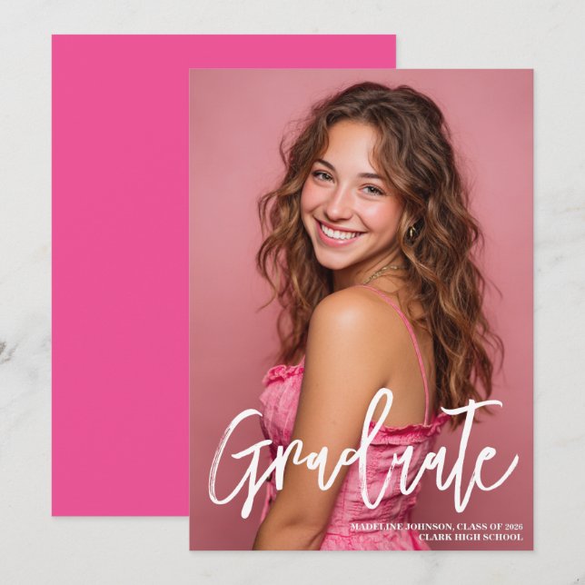 Trendy Pink Photo 2026 Graduation Announcement (Front/Back)