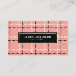 Trendy Pink Plaid and Tweed Business Card<br><div class="desc">Make a great impression with this stylish business card. Featuring a chic vintage design with a chequered brown tweed background. Personalise with your name,  business information,  monogram or other desired text. Click "Click to customise further" to change font style,  size or colour or to add/delete text boxes.</div>