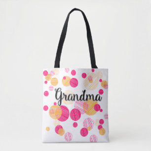 Trendy Pink Polka-Dot Grandma Pattern Tote Bag