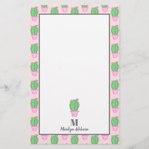 Trendy Pink Potted Cactus   Personalised Stationery