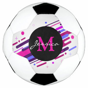 Trendy Pink & Purple Geometric Lines Monogram Football