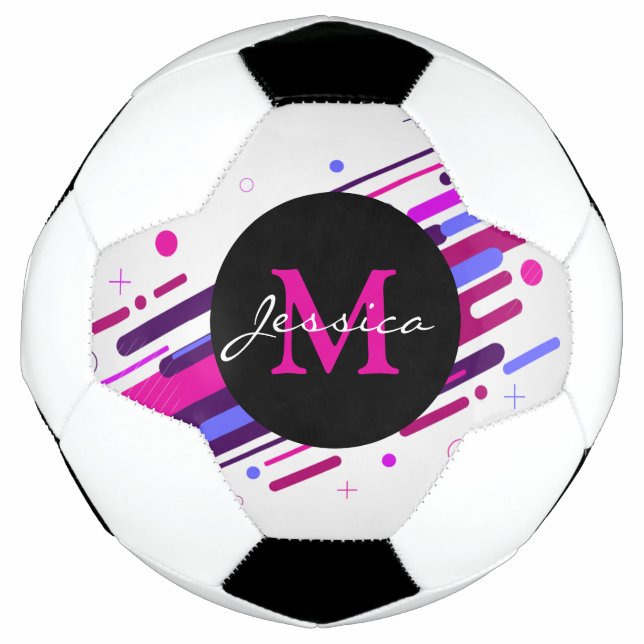 Trendy Pink & Purple Geometric Lines Monogram Football (Front)