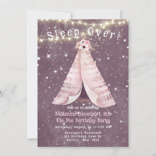Trendy Pink Purple Tee Pee Girl Birthday Party Invitation