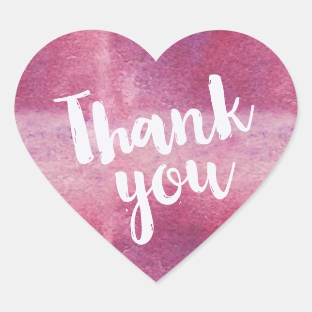 Trendy Pink Purple Watercolor Thank You Heart Sticker (Front)