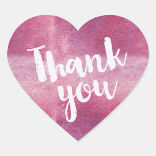 Trendy Pink Purple Watercolor Thank You Heart Sticker