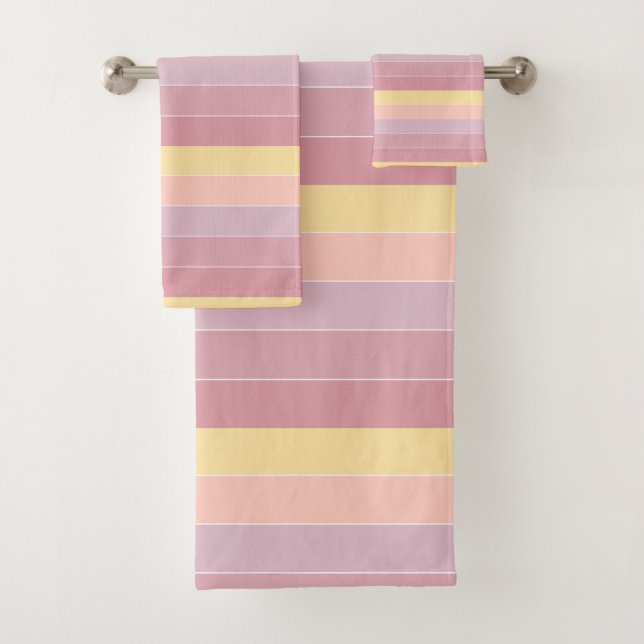 Trendy Pink Purple Yellow Modern Elegant Template Bath Towel Set (Insitu)