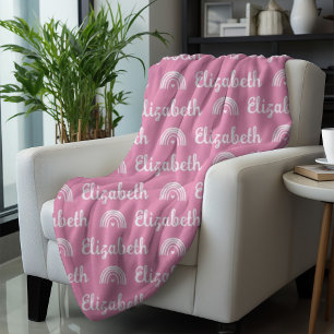 Trendy Pink Rainbow Custom Calligraphy Name  Fleece Blanket