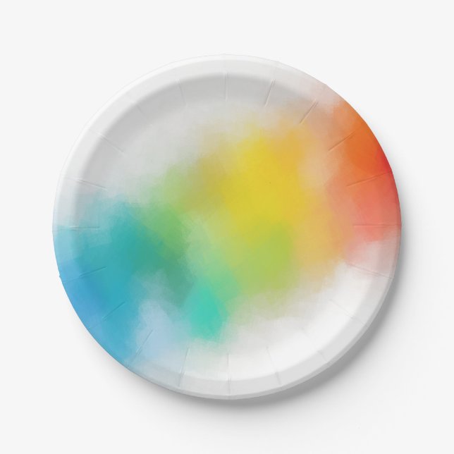 Trendy Pink Red Blue Purple Yellow Green Modern Paper Plate (Front)