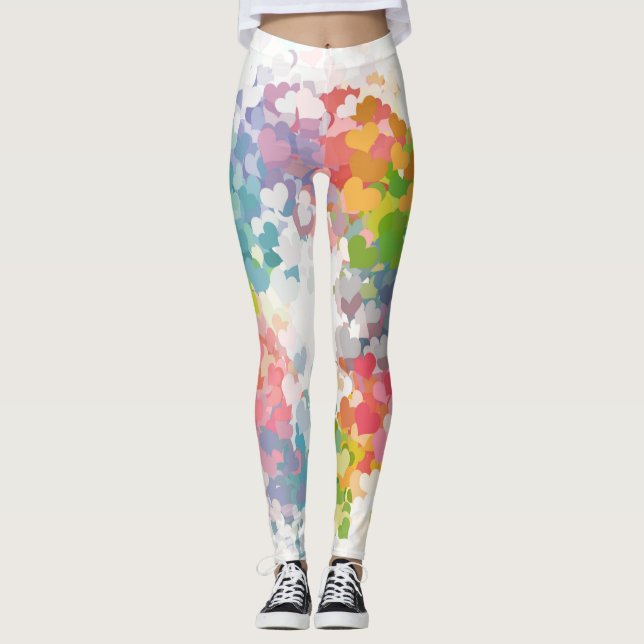 Trendy Pink Red Blue Yellow Green Colours Modern Leggings (Front)