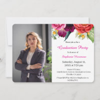 Trendy Pink Red Floral Photo Graduation