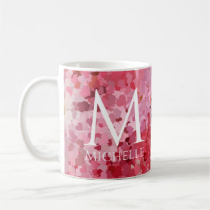 Trendy Pink Red Hearts Template Monogram Initial Coffee Mug