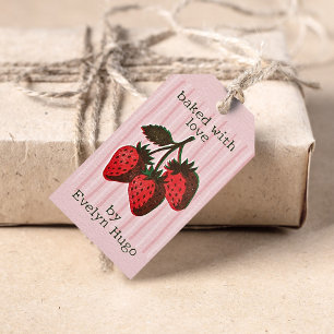 Trendy Pink Red Strawberries Stripe Product Label