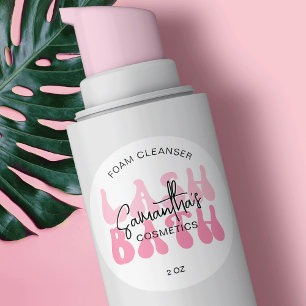 Trendy Pink Retro Font Lash Extensions Cleanser Classic Round Sticker