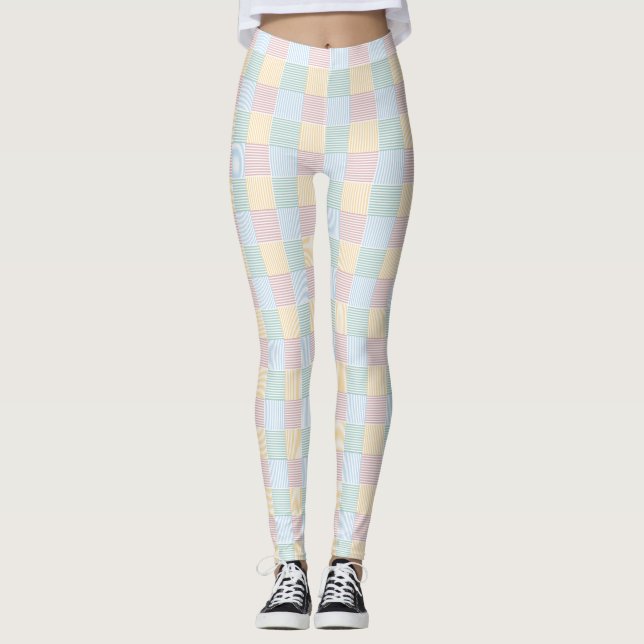 Trendy Pink Rose Blue Green Yellow White Modern Leggings (Front)