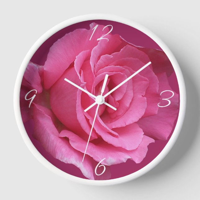 Trendy pink rose floral modern boho beautiful clock (Front)